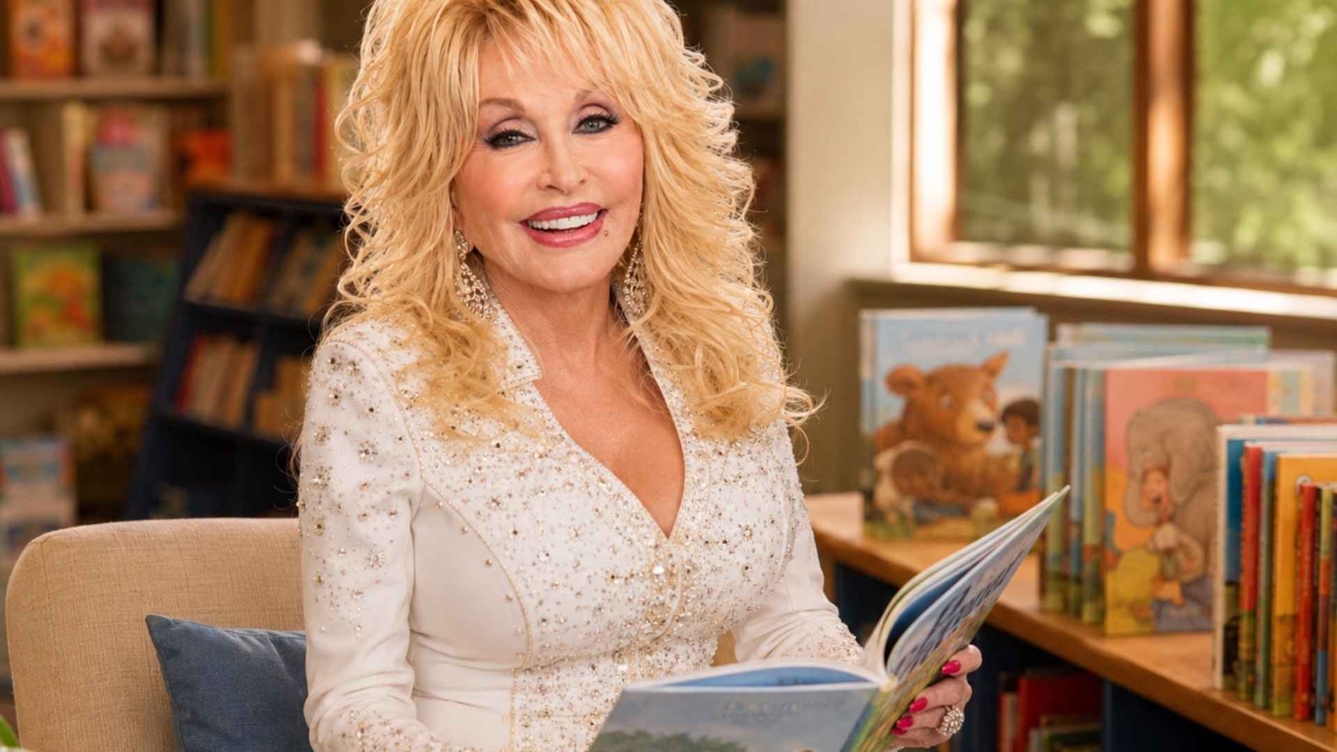 Dolly Parton reading a book