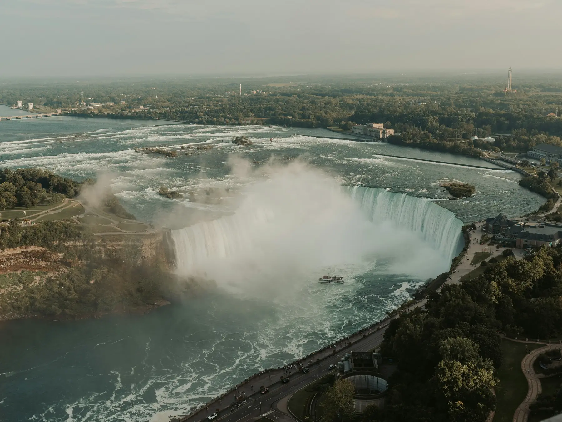 Aerial view of Niagara Falls and the Niagara River