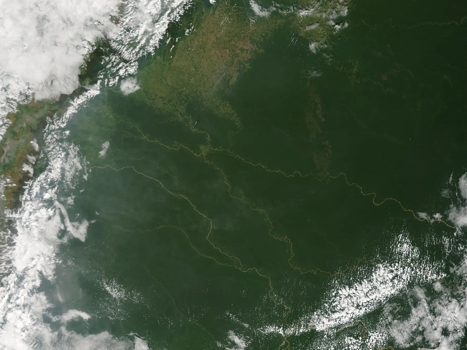 Satellite view of the vast green Amazon basin