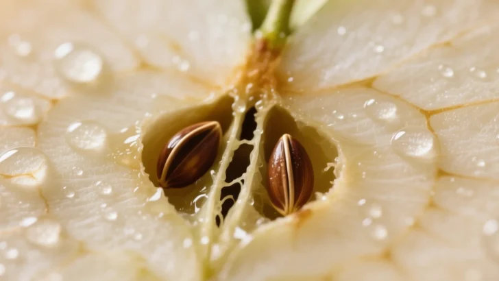 Cut apple showing its seeds and core before pressing