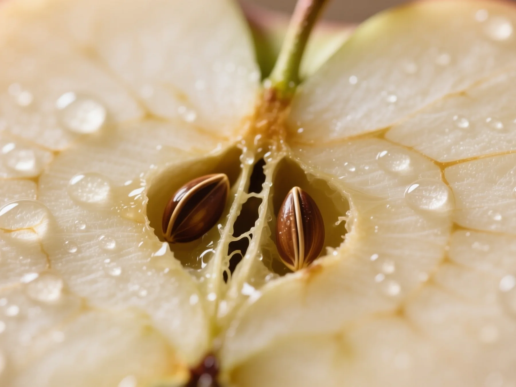 Close-up of an apple cut open to reveal its seeds and core