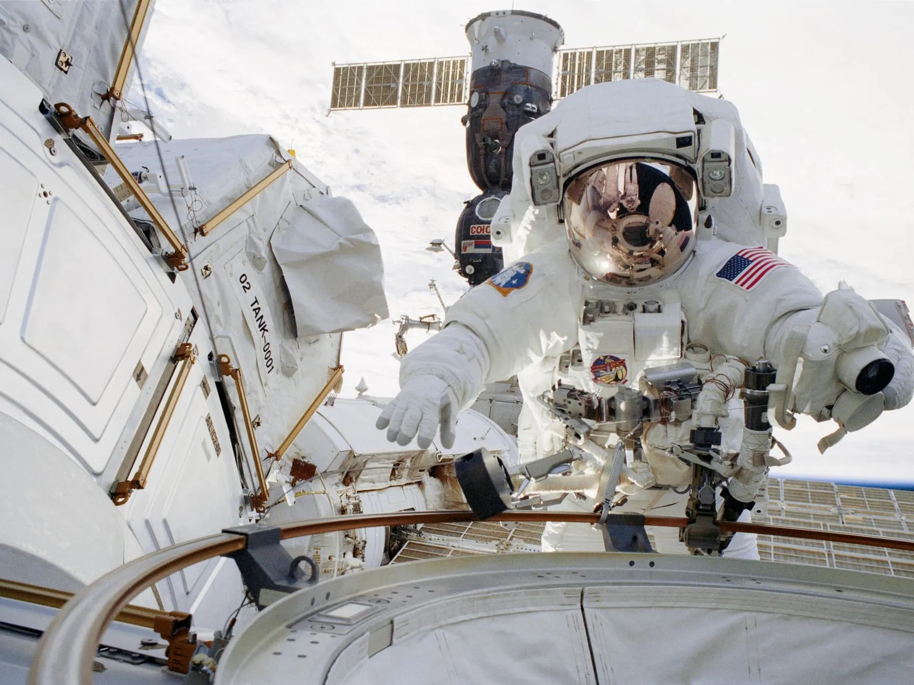 Astronaut working outside the International Space Station