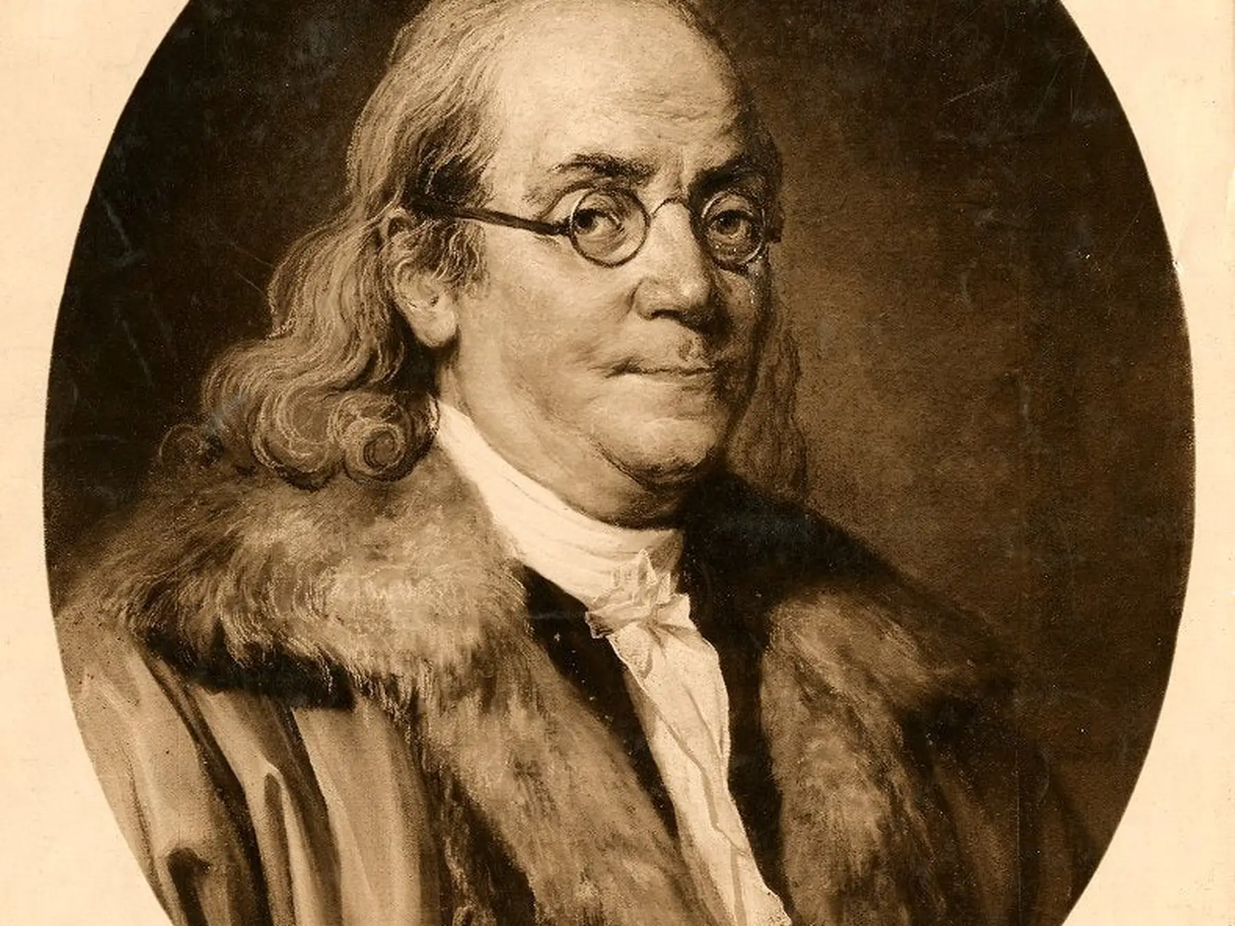Historic engraved portrait of Benjamin Franklin