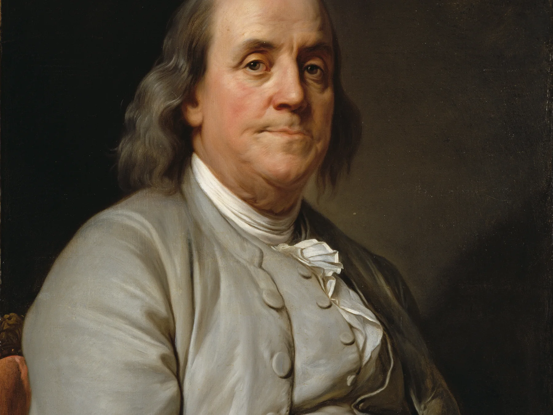 Benjamin Franklin seated for a painted portrait