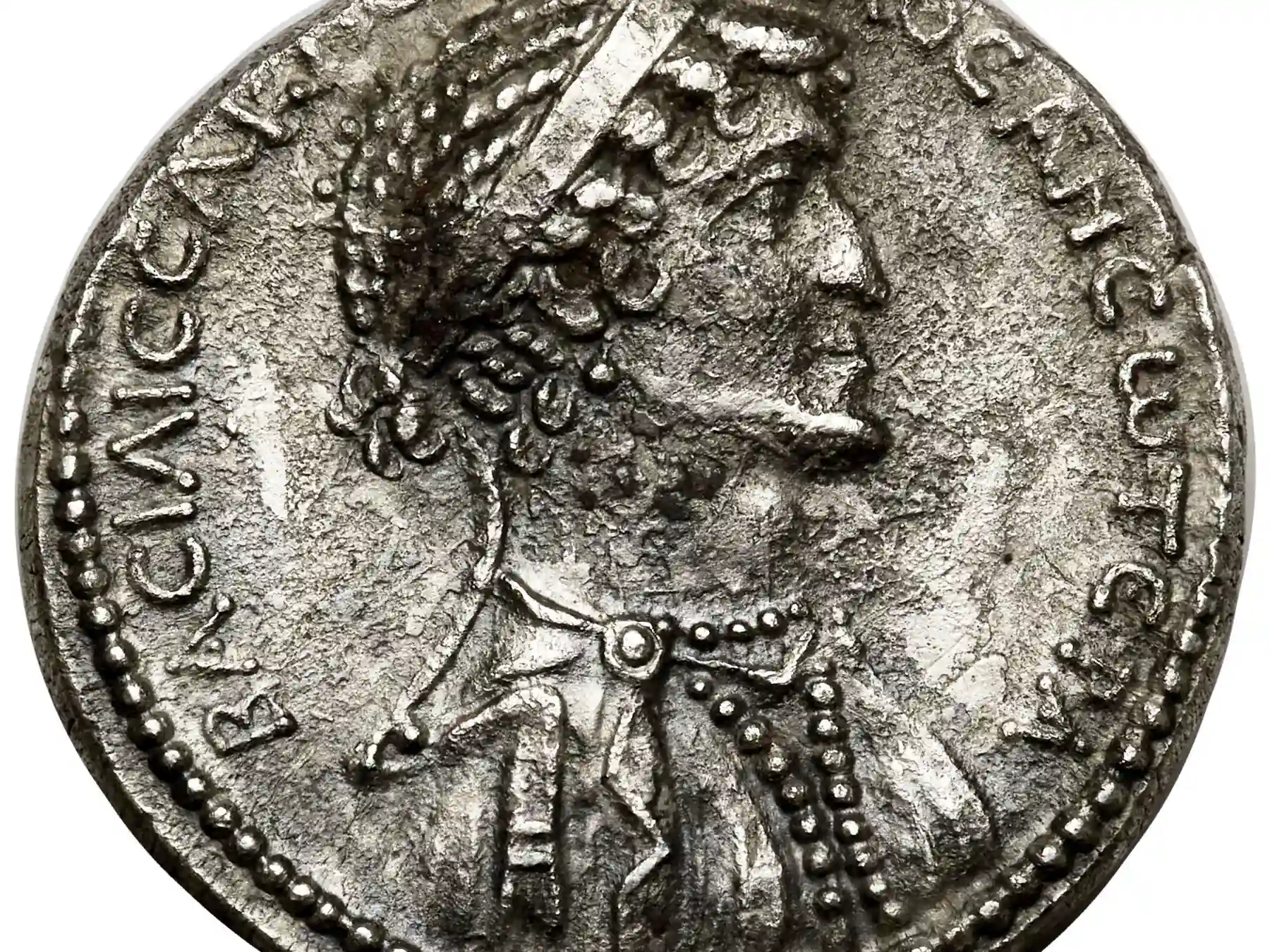 Silver coin bearing the profile portrait of Cleopatra VII