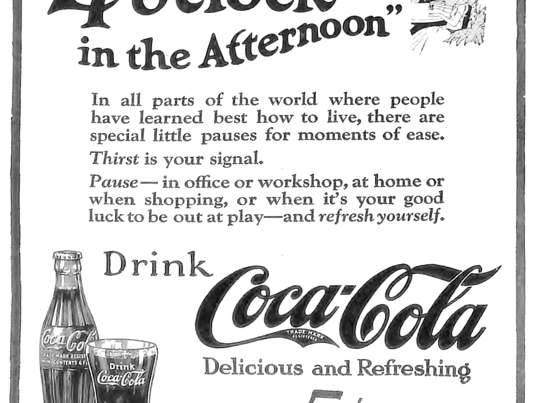 Vintage Coca-Cola newspaper advertisement encouraging an afternoon drink