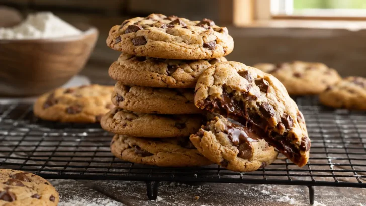 Fresh baked cookies cooling on a rack after baking