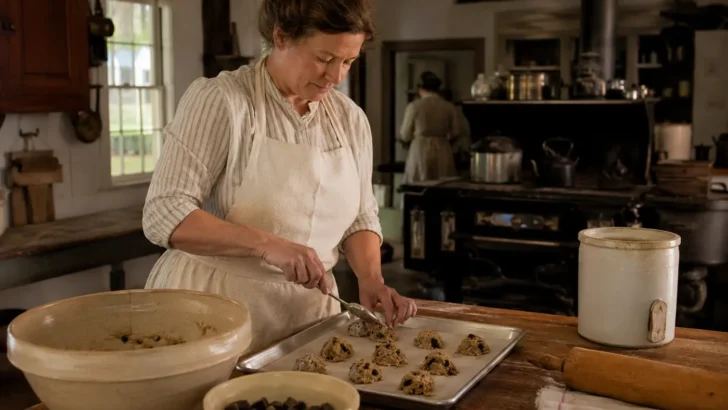 Baker preparing cookies in a kitchen, representing historic gingerbread baking