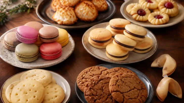 Assortment of cookies including spiced ginger cookies