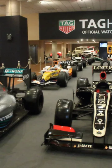 Collection of Formula One race cars displayed together