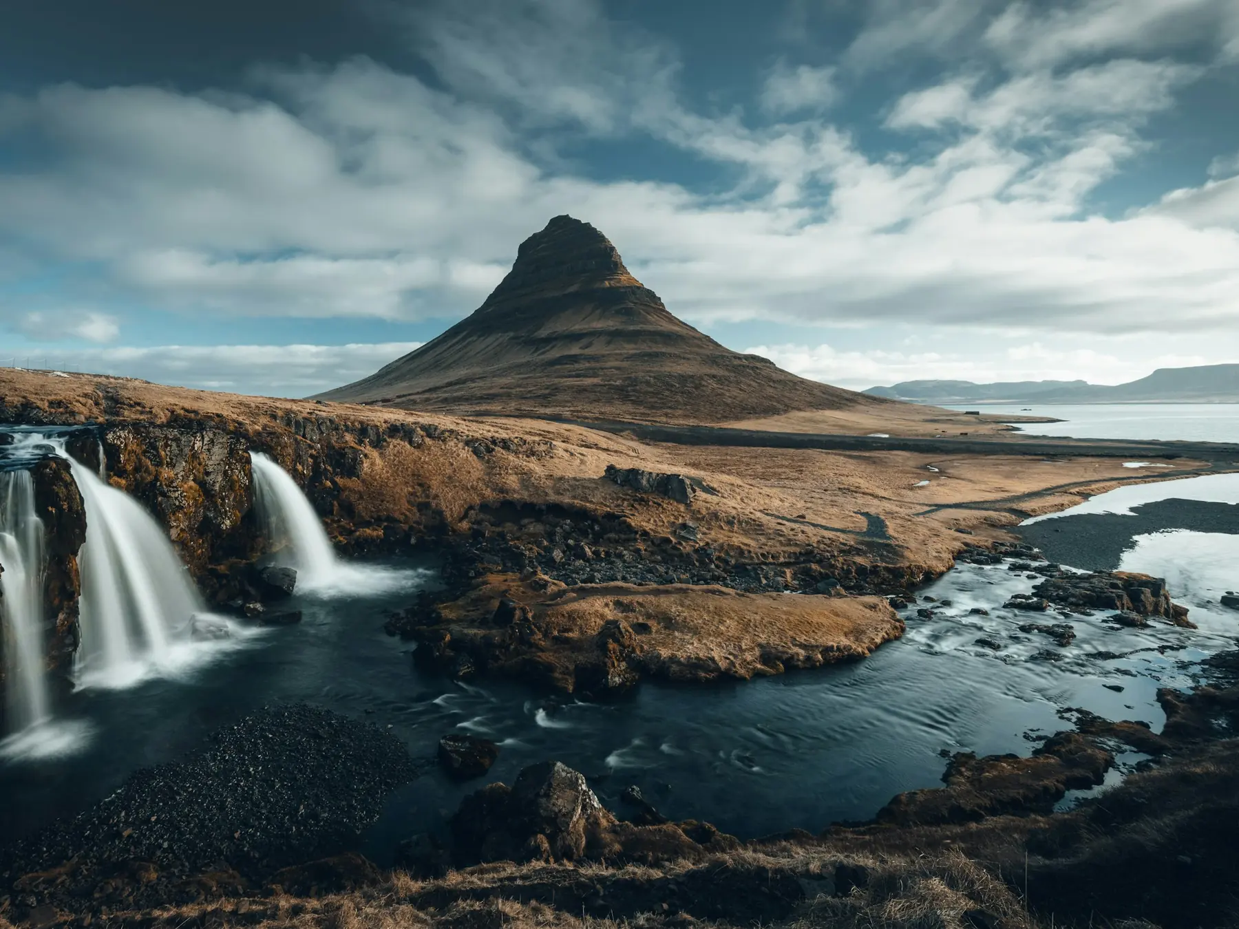 Waterfall beside an Icelandic mountain