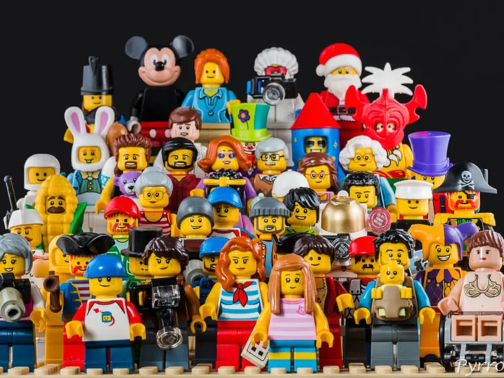 Large collection of colorful LEGO minifigures