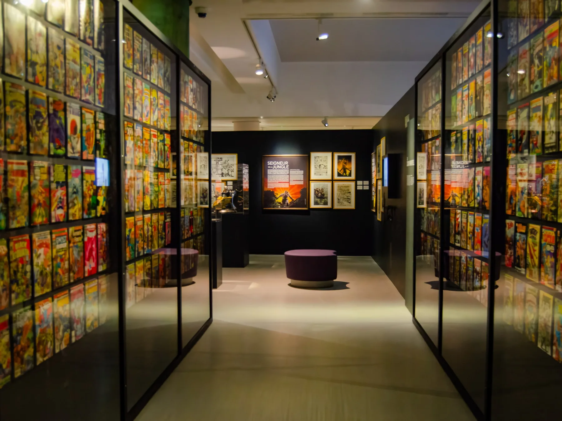 Display of Marvel comic books in a gallery