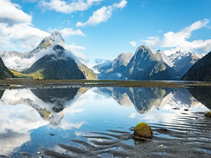 Milford Sound and mountain reflections in New Zealand