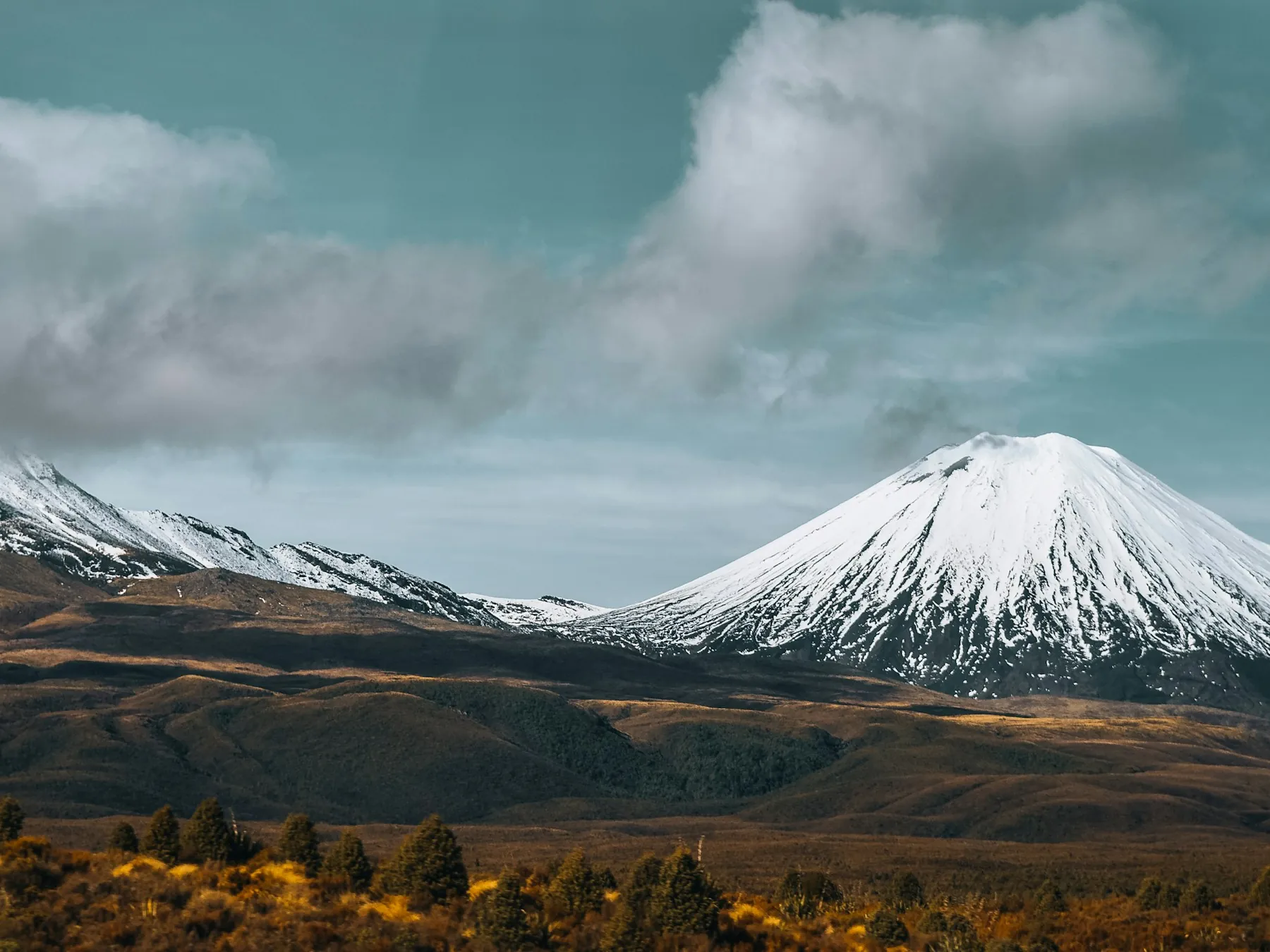 Snow-capped Mount Taranaki in New Zealand