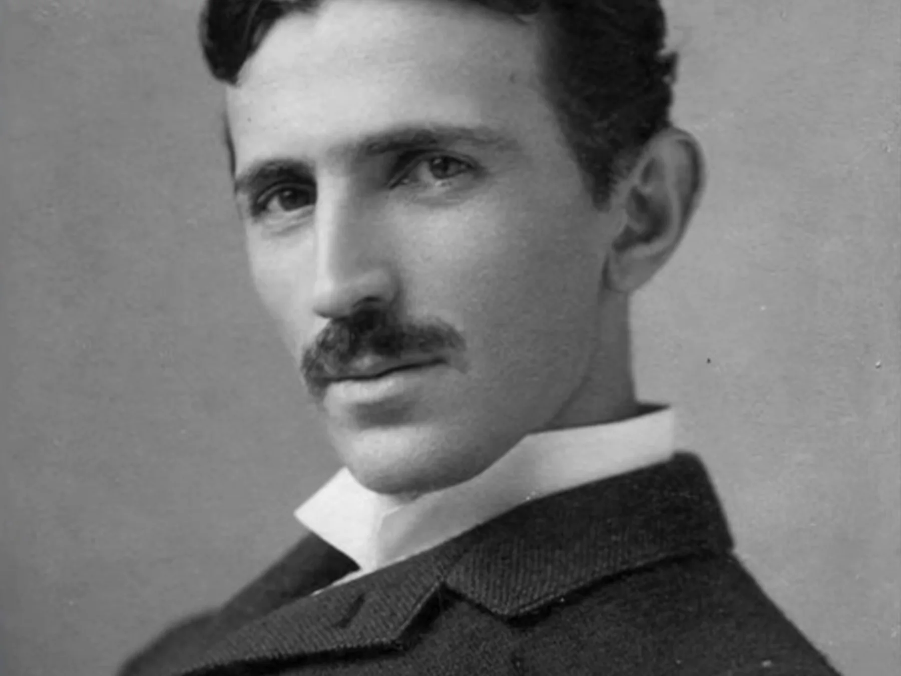 Close-up portrait of inventor Nikola Tesla