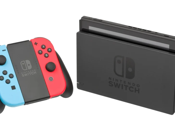 Nintendo Switch console with red and blue Joy-Con controllers