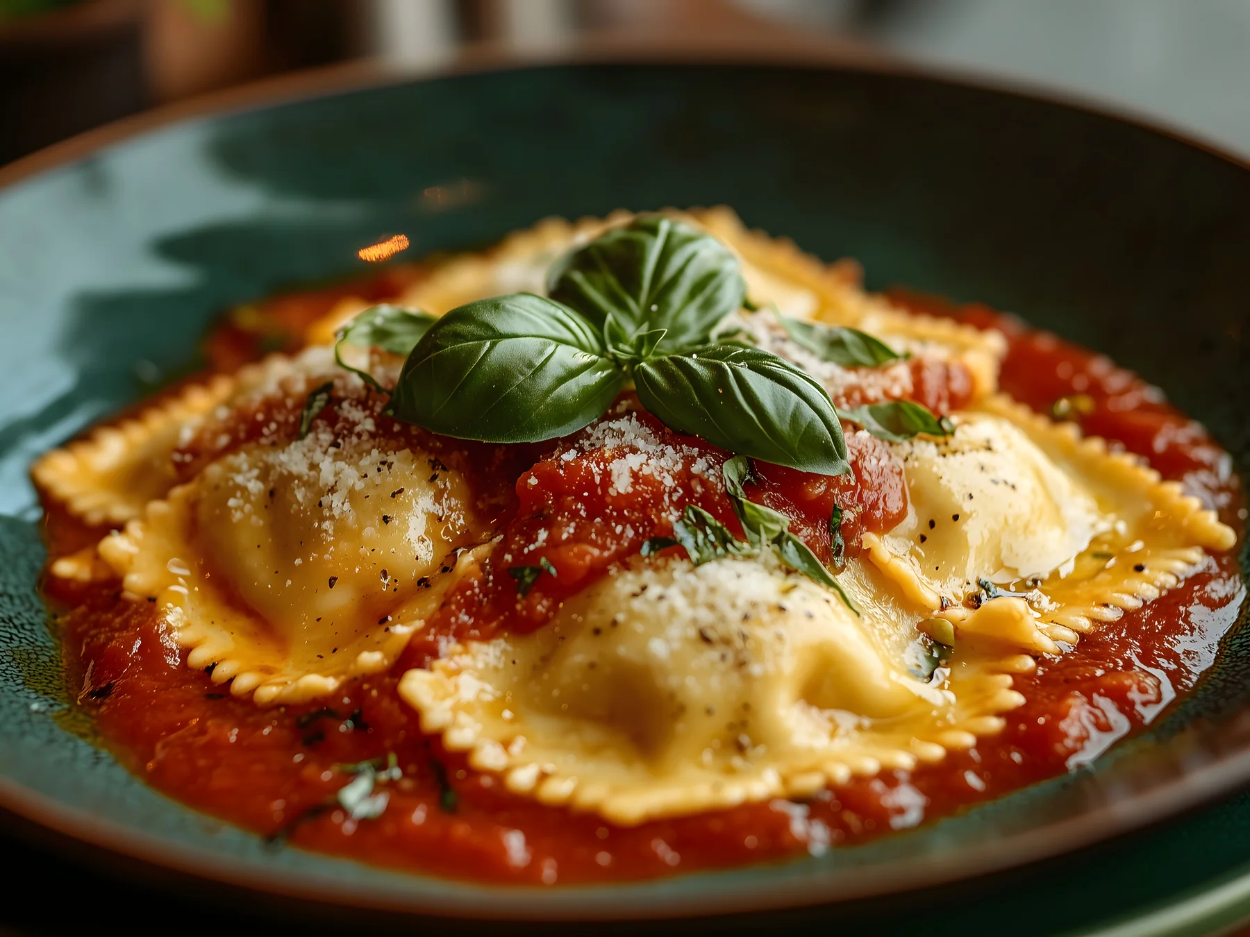 Ravioli served in tomato sauce