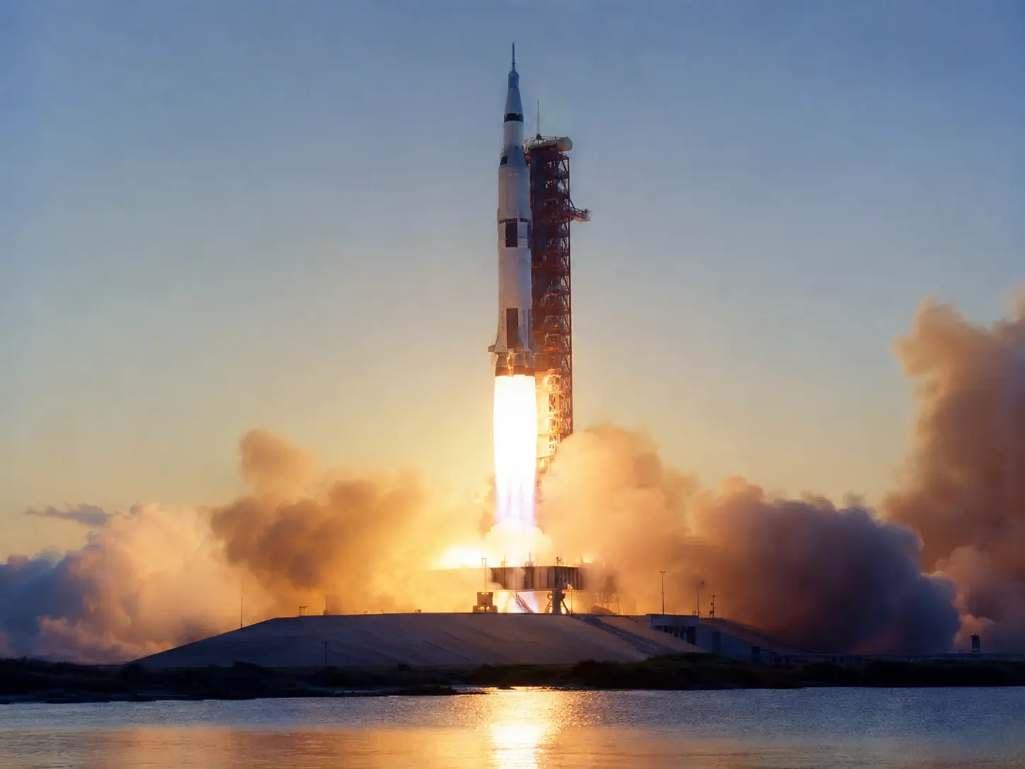 South Korean launch vehicle lifting off from a coastal launch site