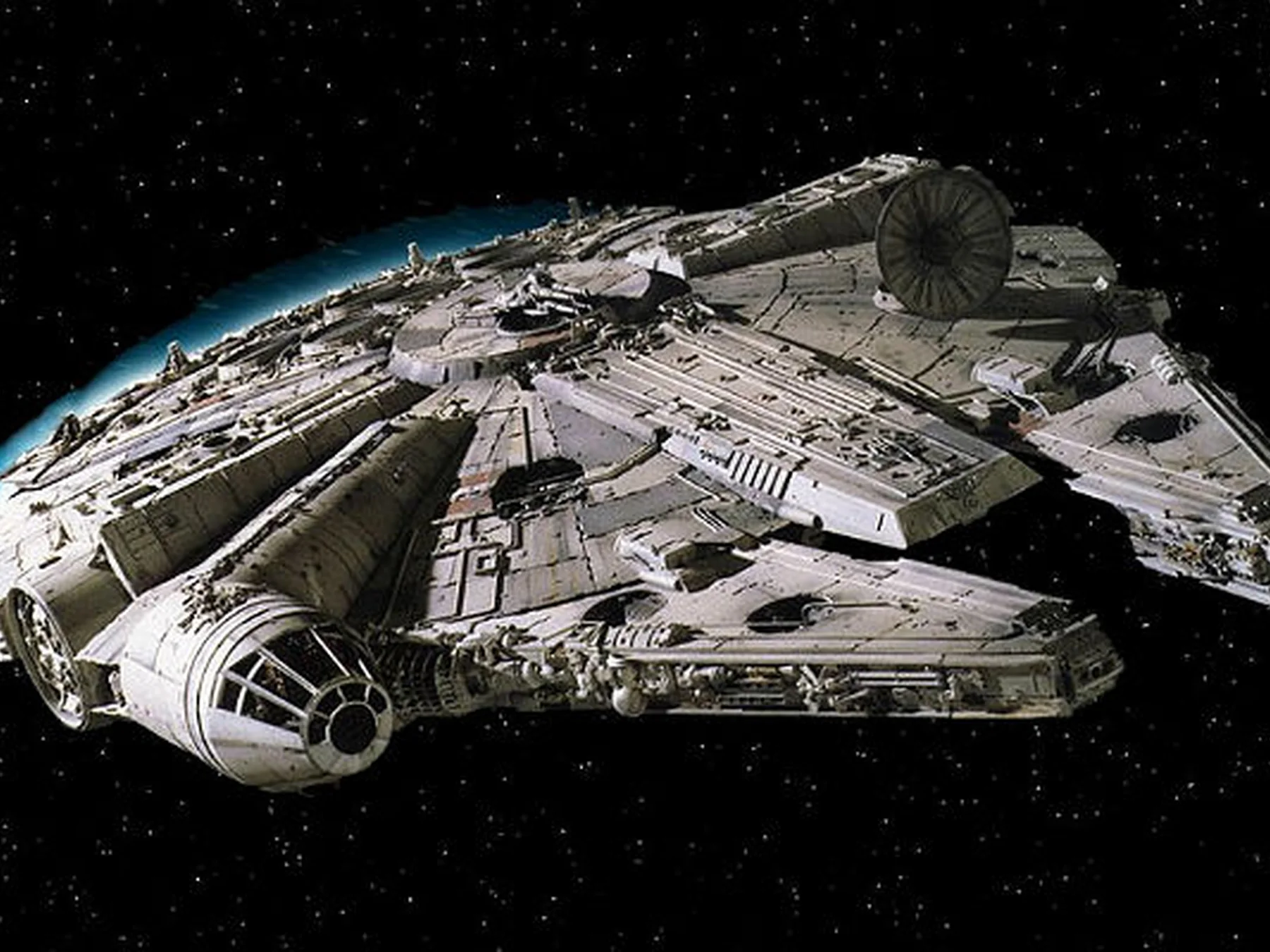 Millennium Falcon flying through space