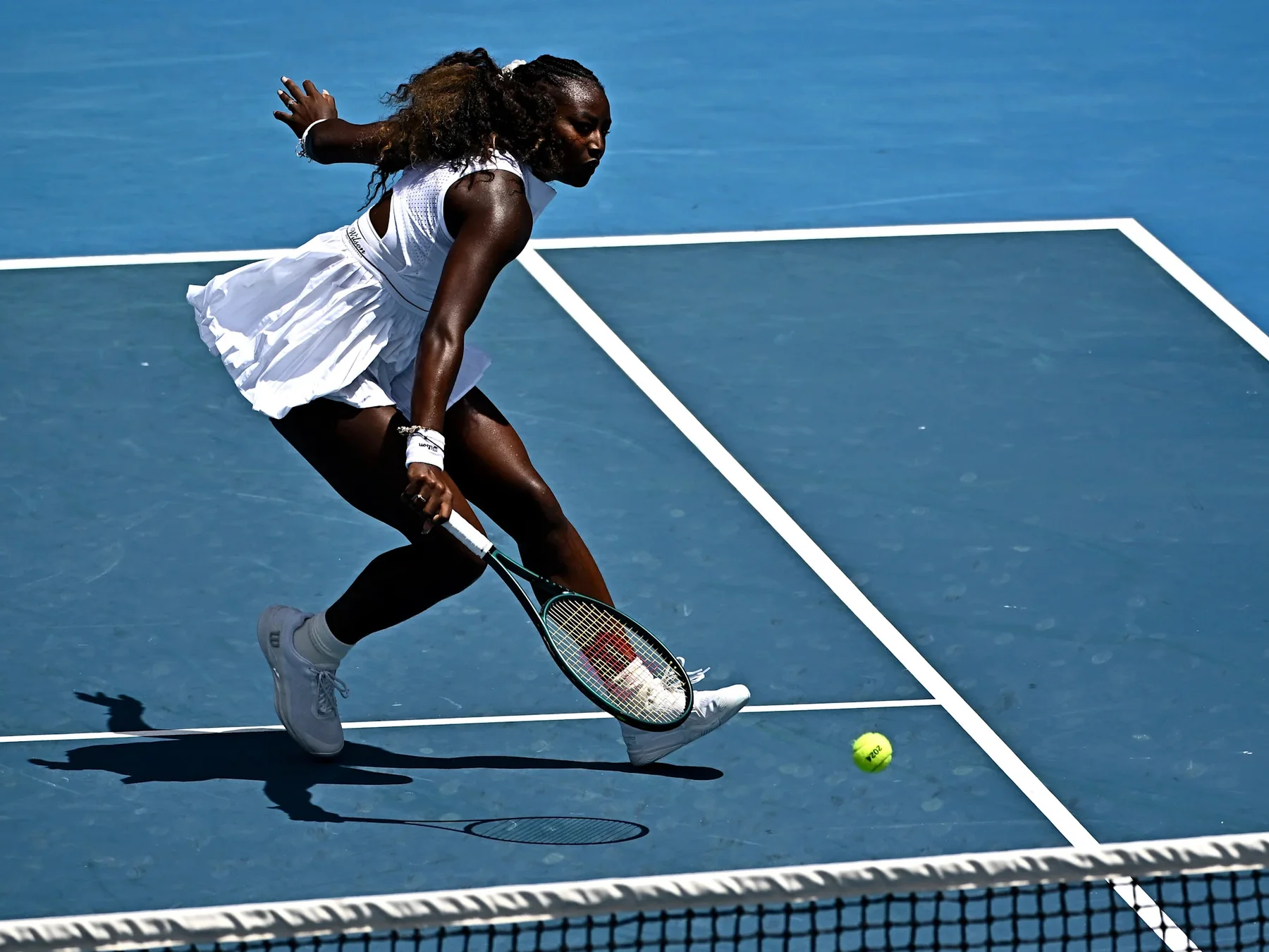 Professional tennis return on a hard court