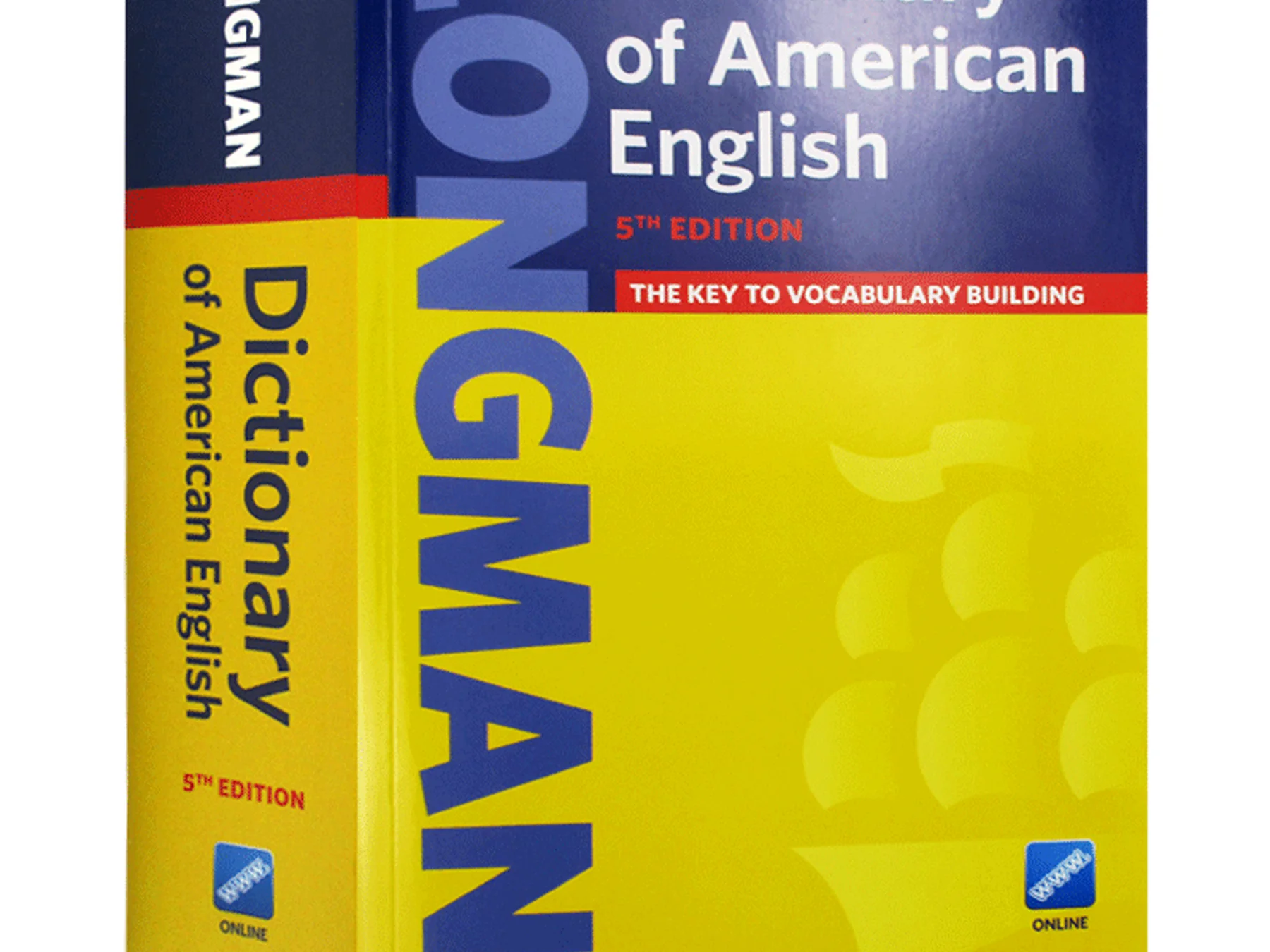 English dictionary book with a yellow and blue cover