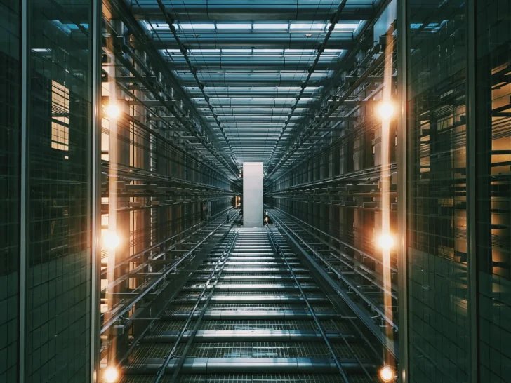 Symmetrical interior of a data center that supports internet infrastructure