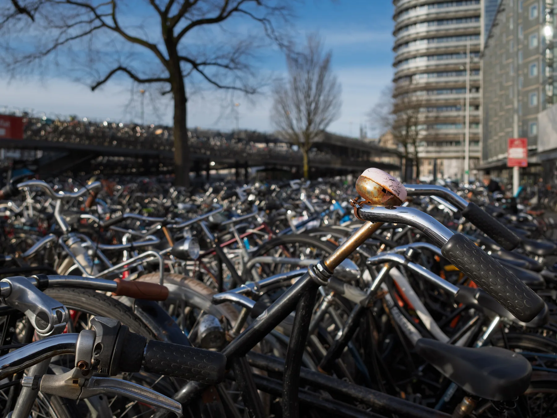 Rows of bicycles parked in Amsterdam