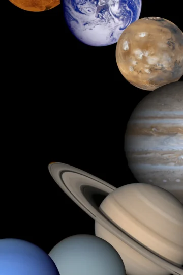 The eight planets of the solar system arranged together against black space