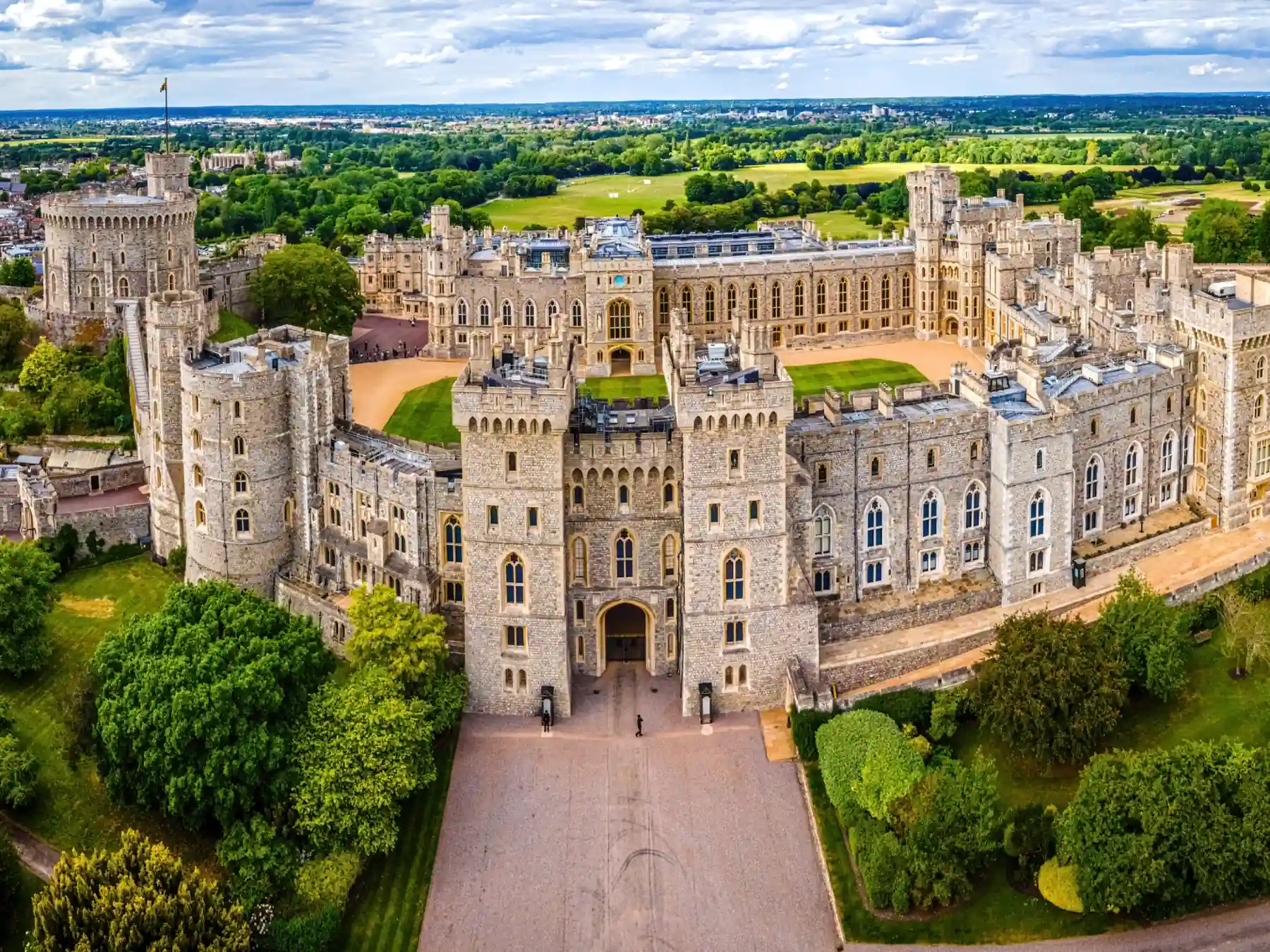 Aerial view of Windsor Castle and its surrounding grounds