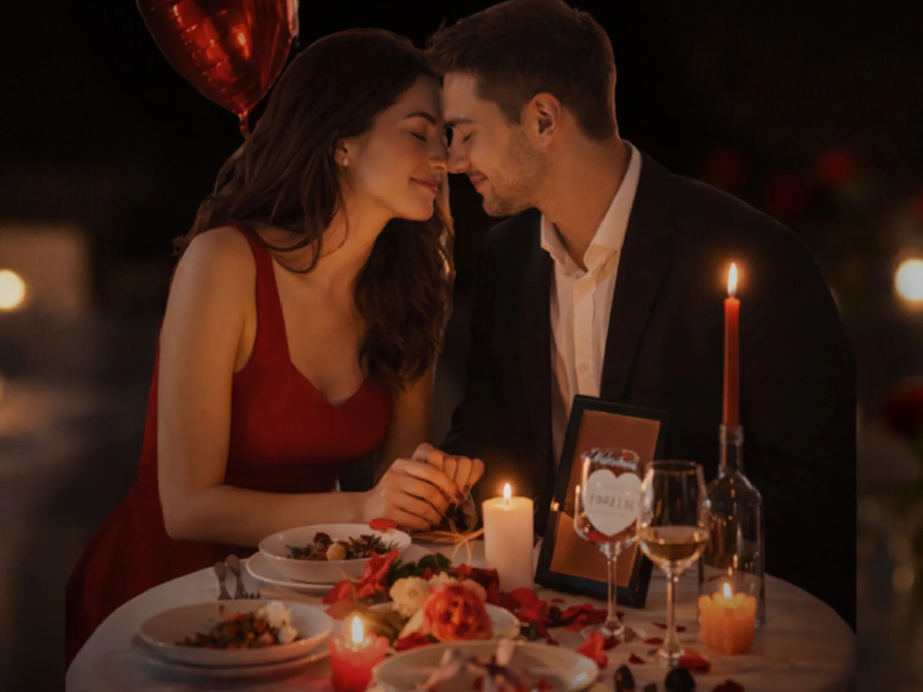 Couple enjoying a candlelit Valentine’s Day dinner together
