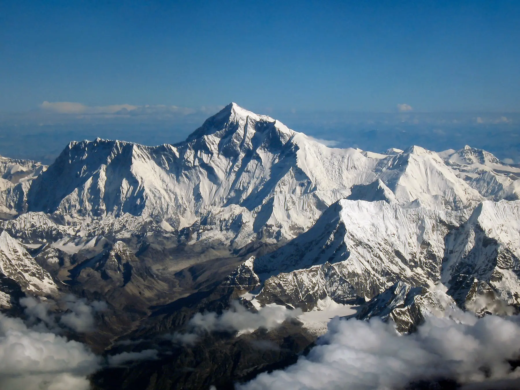 Aerial view of Mount Everest among Himalayan peaks