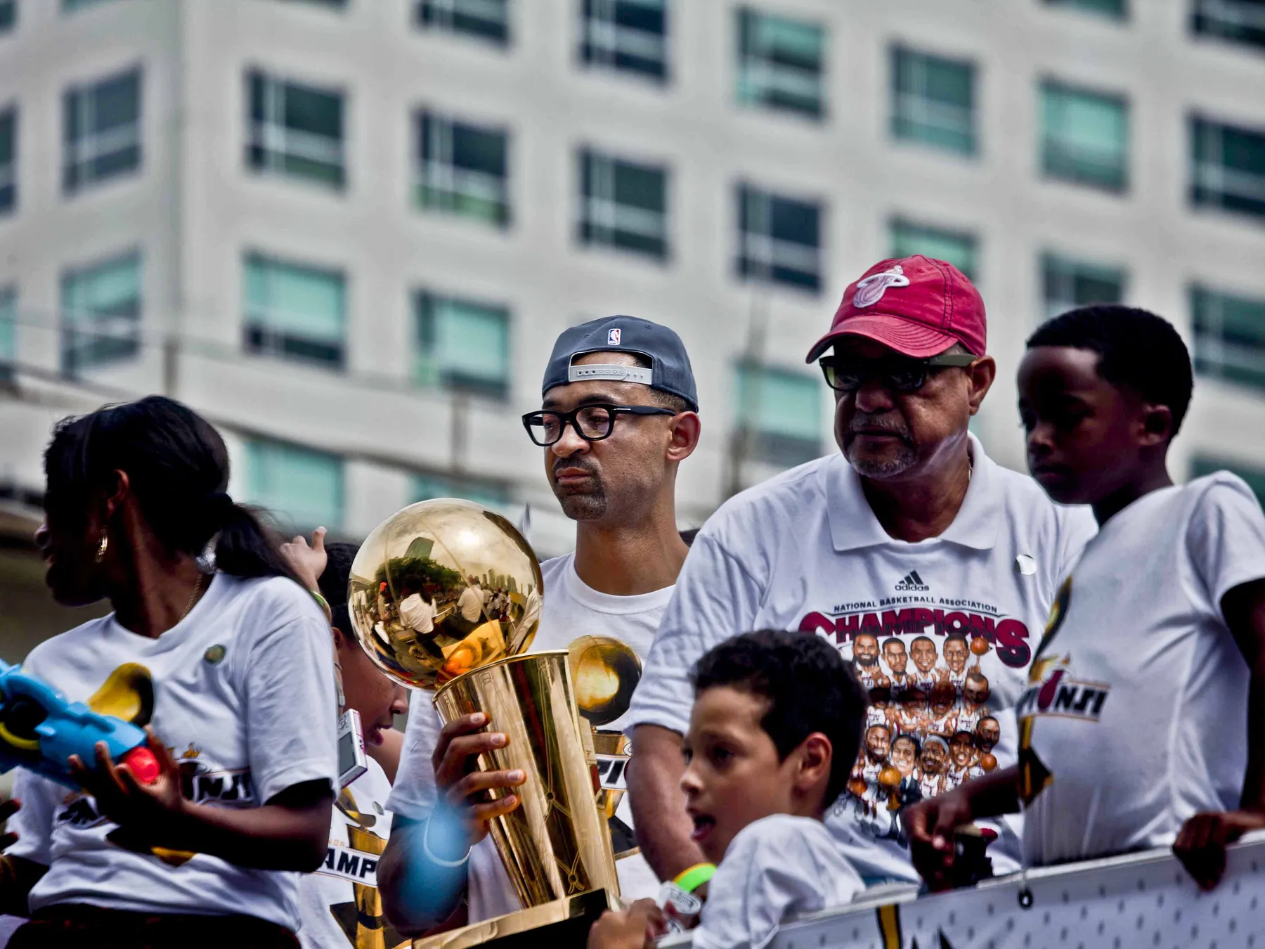 NBA championship trophy carried during a Miami Heat parade