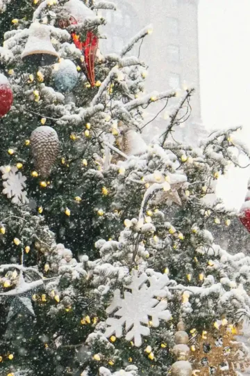 Snowy decorated Christmas tree