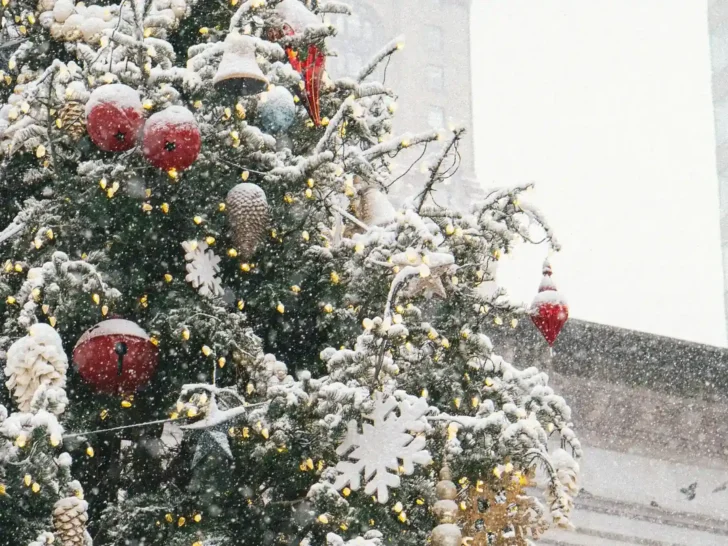 Snowy decorated Christmas tree