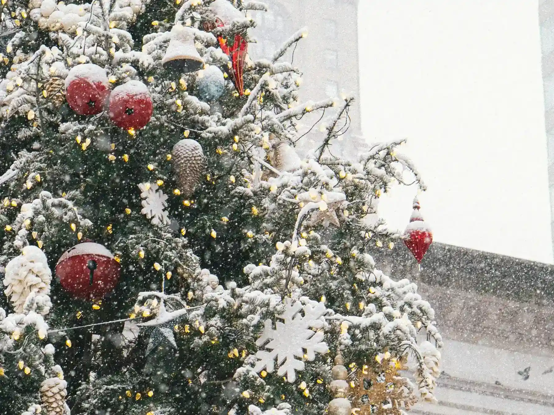 Snowy decorated Christmas tree