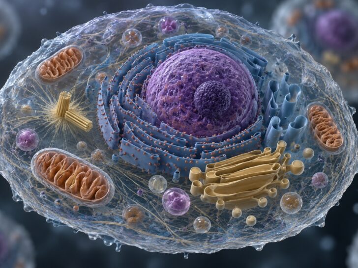 Accurate 3D scientific rendering of a human cell with visible organelles