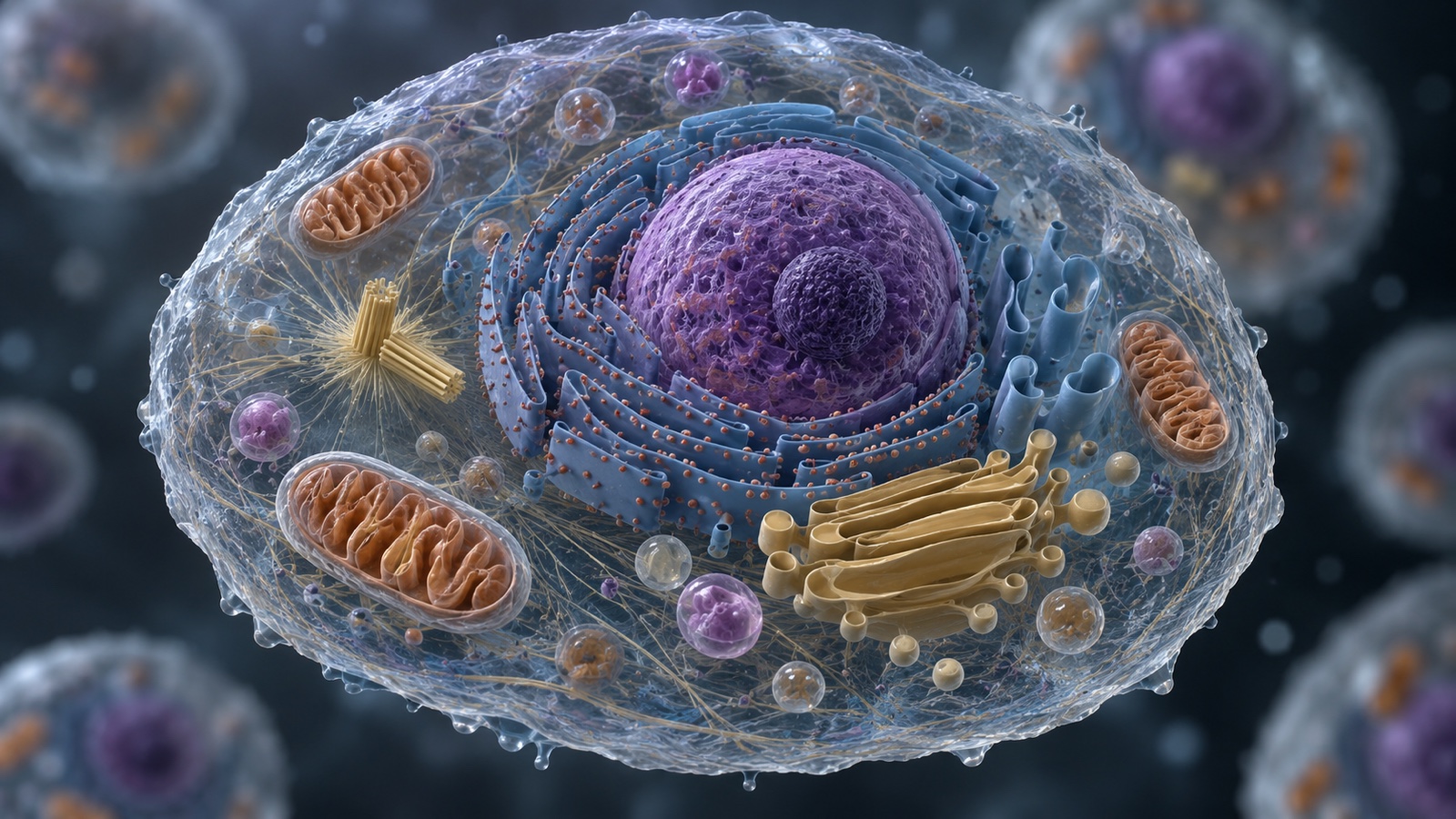 Accurate 3D scientific rendering of a human cell with visible organelles