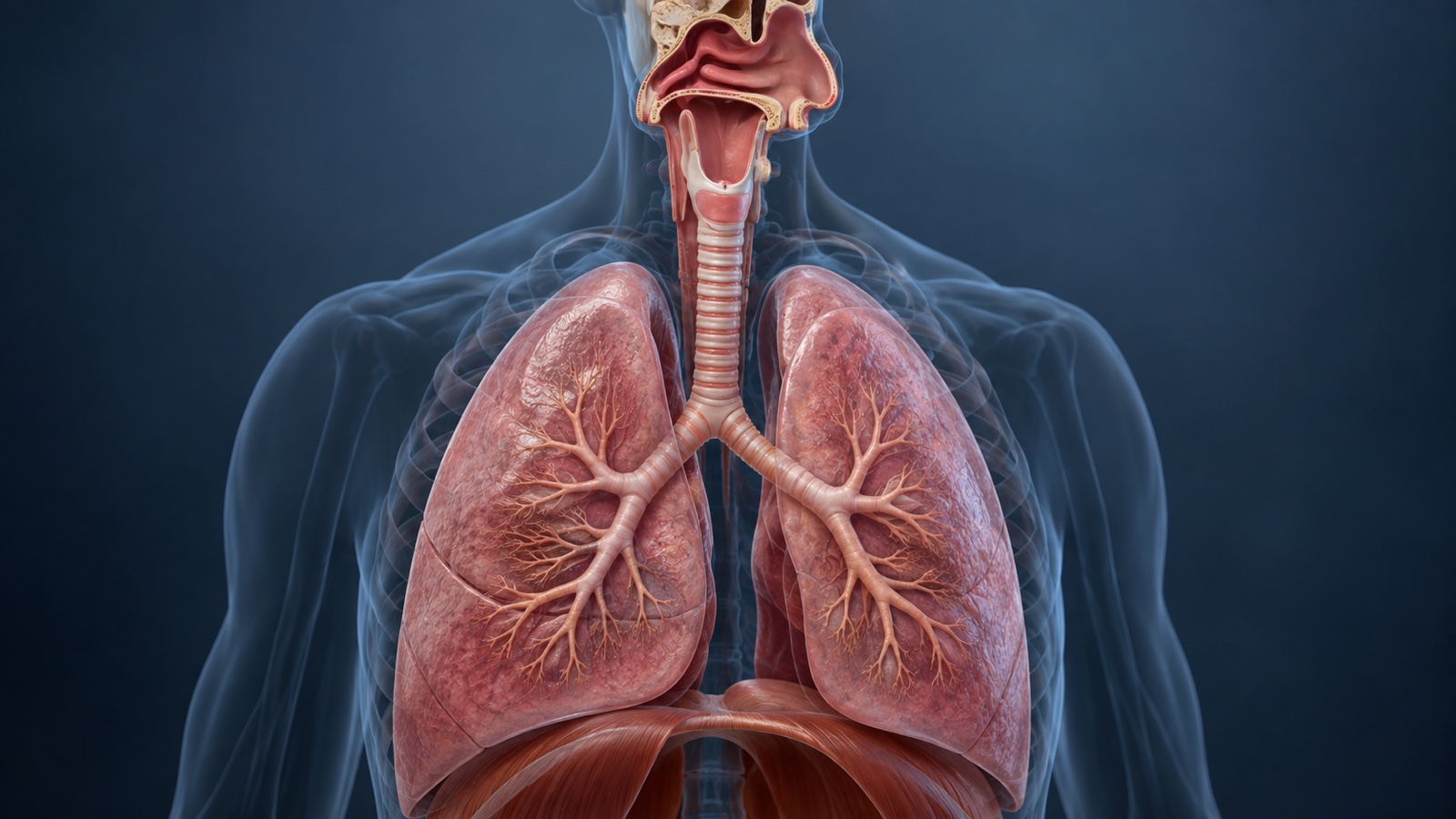 Accurate anatomical 3D rendering of human nose throat trachea and lungs without face