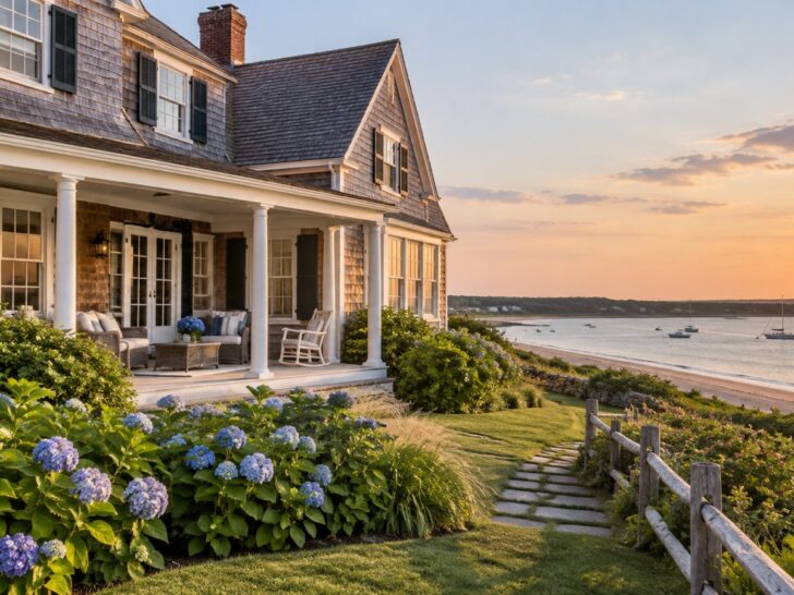 Cape Cod seaside clapboard summer house evoking Kennedy family summers, no people