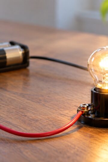 Macro photo of a safe low-voltage electrical circuit with glowing bulb