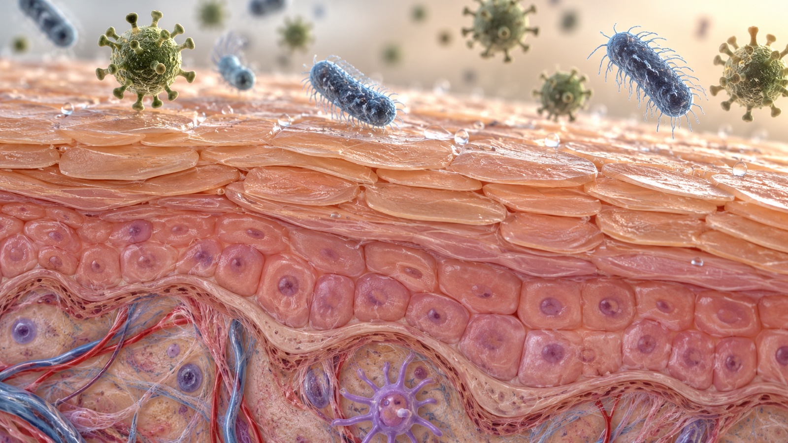 Medical macro visualization of skin barrier blocking microbes