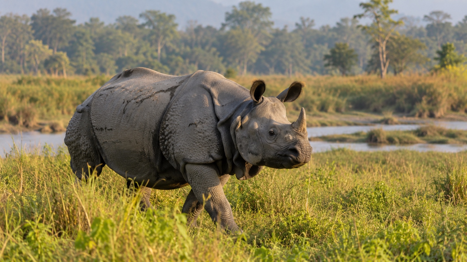 One-horned rhinoceros in Chitwan National Park grassland
