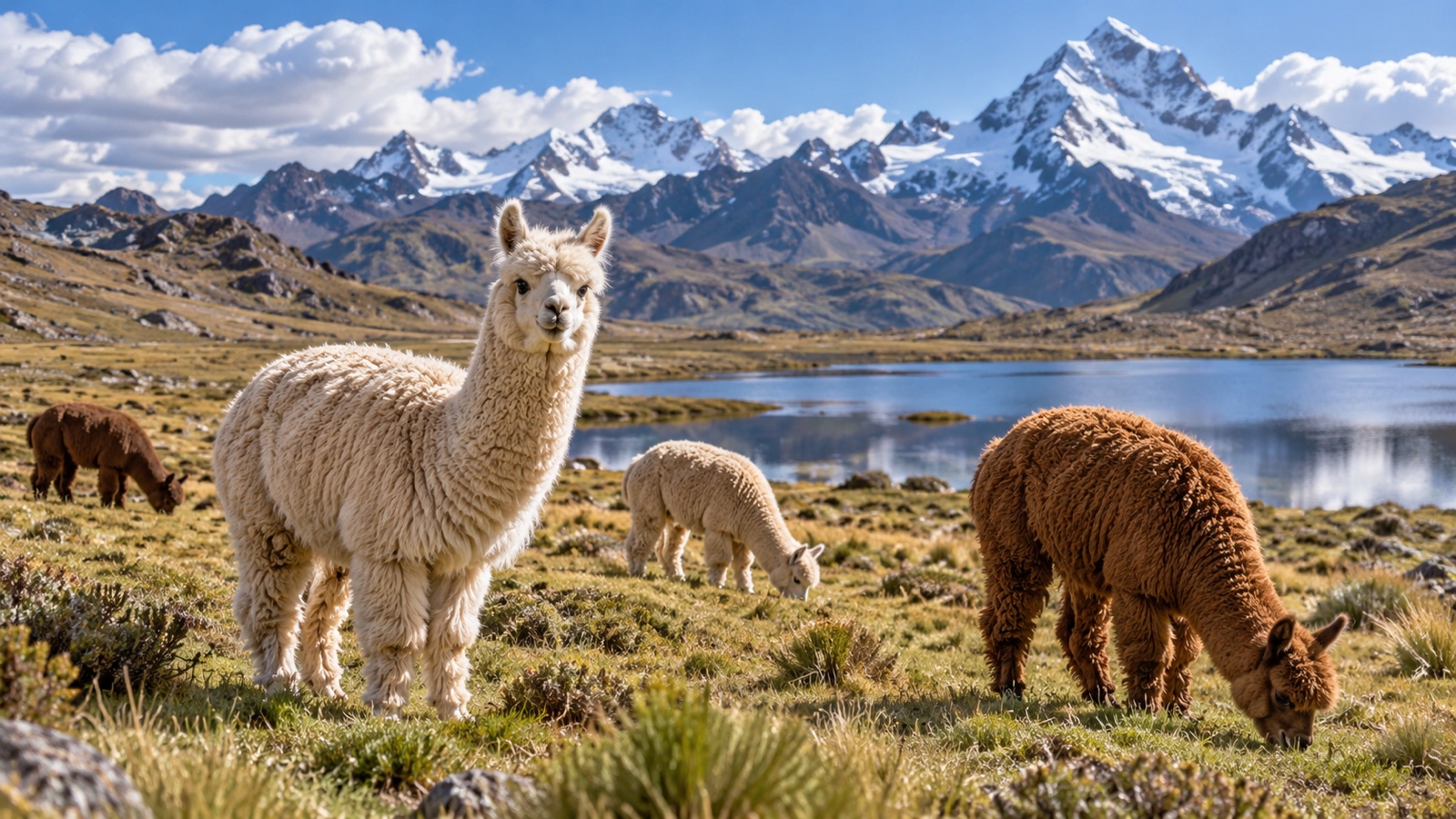 Alpacas grazing in a high Andean meadow.