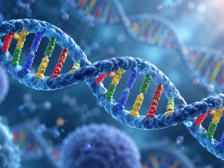 Detailed 3D rendering of DNA double helix with accurate paired rungs.