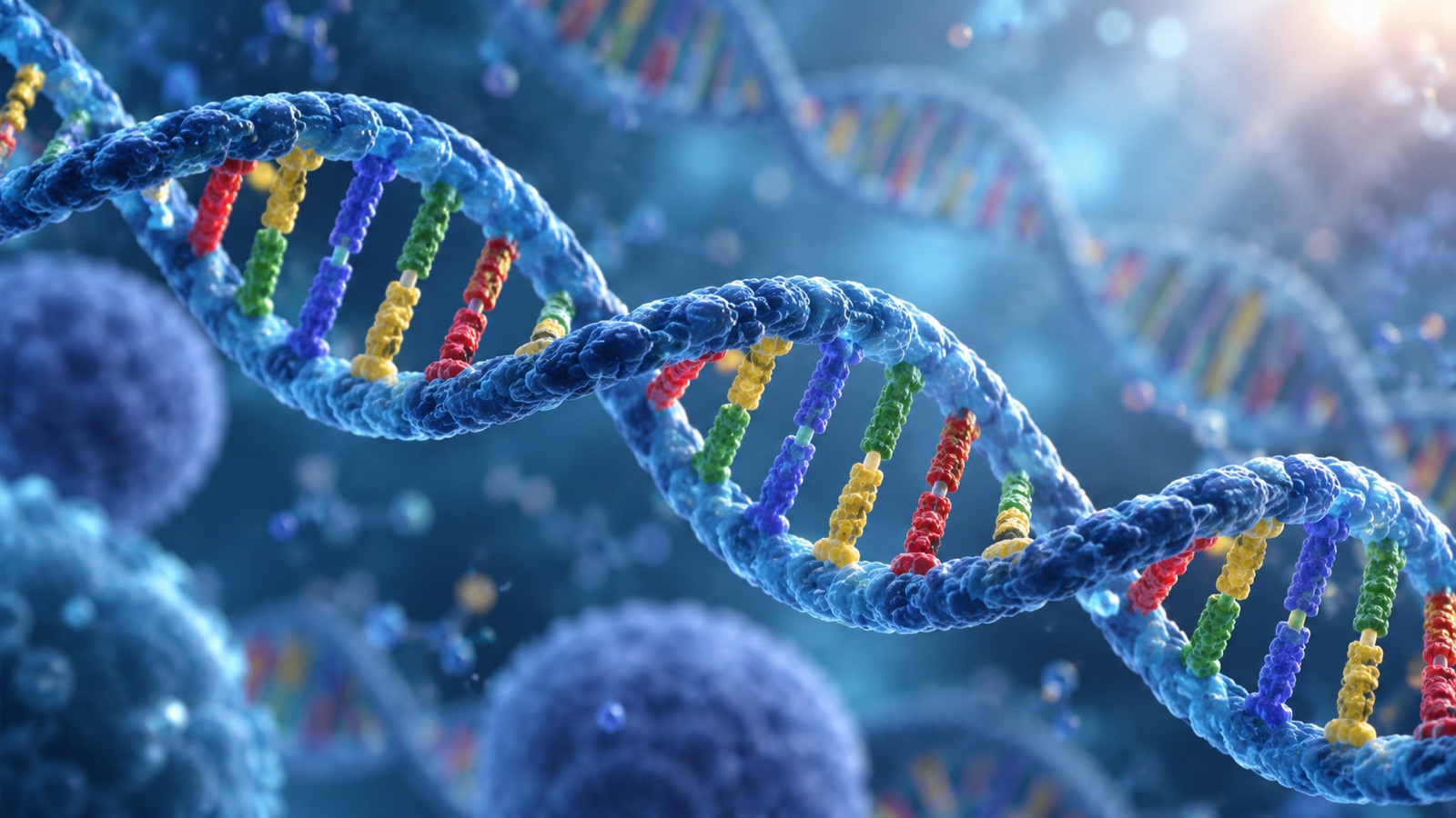 Detailed 3D rendering of DNA double helix with accurate paired rungs.