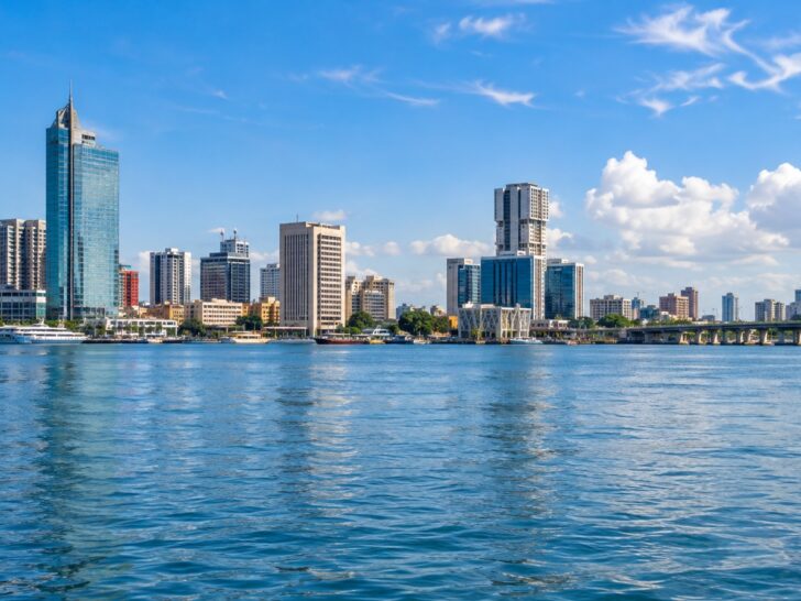 Lagos waterfront skyline on a bright day.