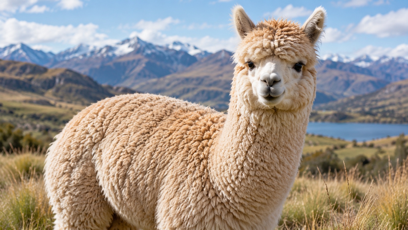 Close view of fine soft alpaca fleece on a huacaya alpaca.