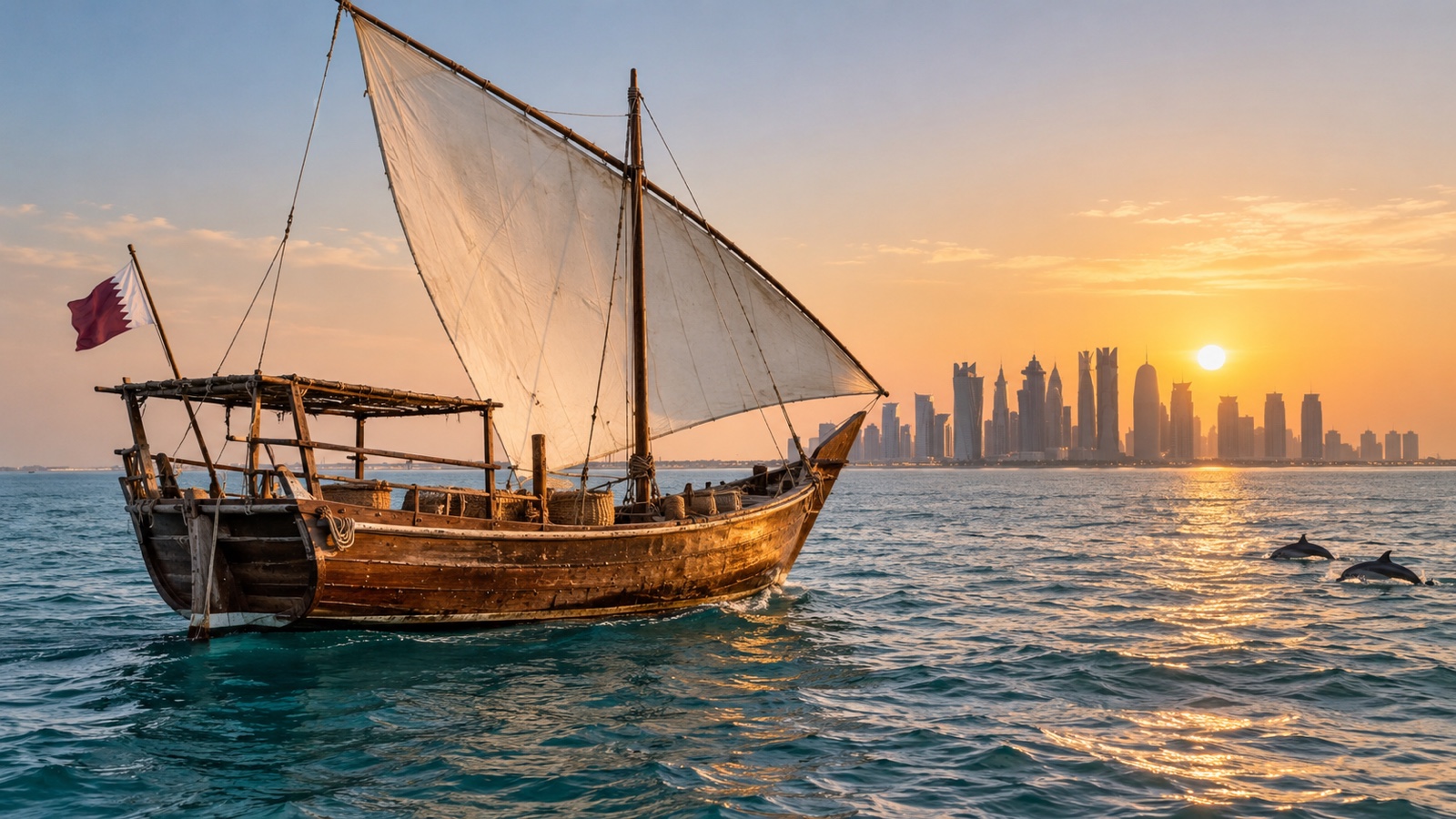 Traditional wooden pearl diving dhow off the Qatari coast