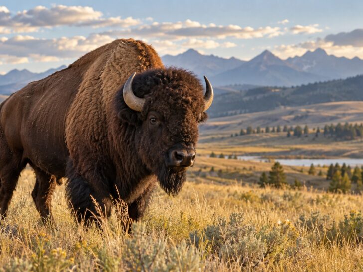 American bison bull on North American prairie